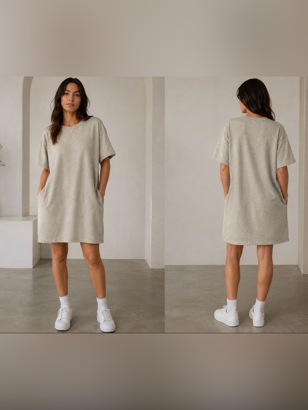 Elle + Grey Short Sleeve Minimalist Casual Shift Sweatshirt Dress Large 💯 Cotton